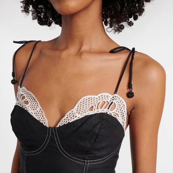 Black Richelieu Lace Euroflax™ Premium Linen Midi Dress, Small - Picture 4 of 5